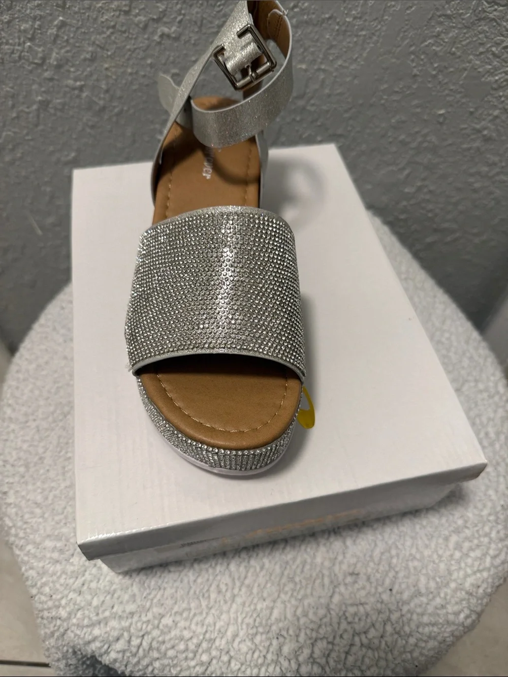 Silver Women's Platform Sandal with Ankle Strap